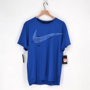 NEW Nike Men's Hyper Dry Swoosh Logo Graphic Print T-Shirt Short Sleeve Blue L